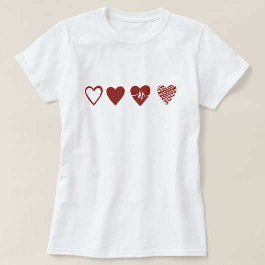 Minimalistische hartslag EKG Line Art Four Hearts T-shirt (Design voorkant)