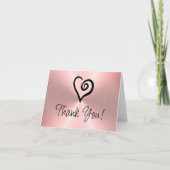 Minimalistische Hartspiraal op Faux Metallic Roos  Bedankkaart (Voorkant)