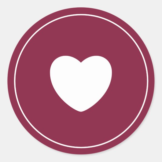 Minimalistische Hartsticker | Wijnrood Ronde Sticker (Voorkant)