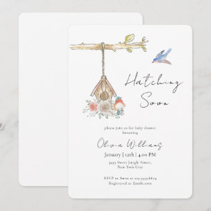 Minimalistische 'Hatching Soon' Baby Shower met Vo Kaart