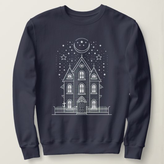 Minimalistische Haunted House Halloween Sweatshirt (Design voorkant)