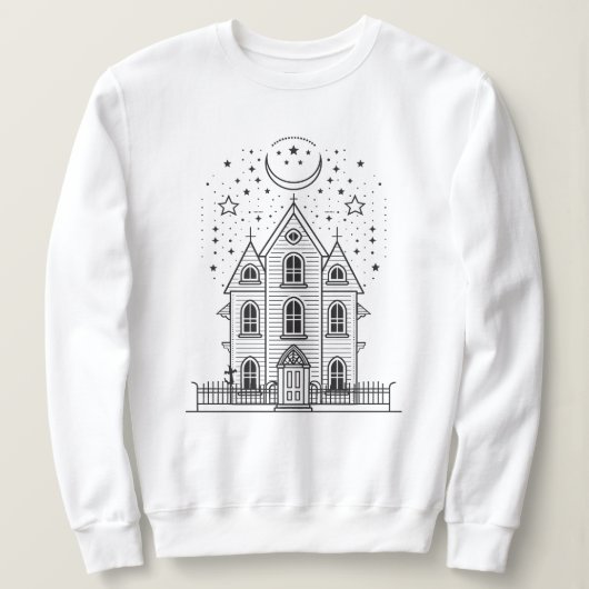 Minimalistische Haunted House Halloween Sweatshirt (Design voorkant)