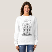 Minimalistische Haunted House Halloween Sweatshirt (Voorkant volledig)