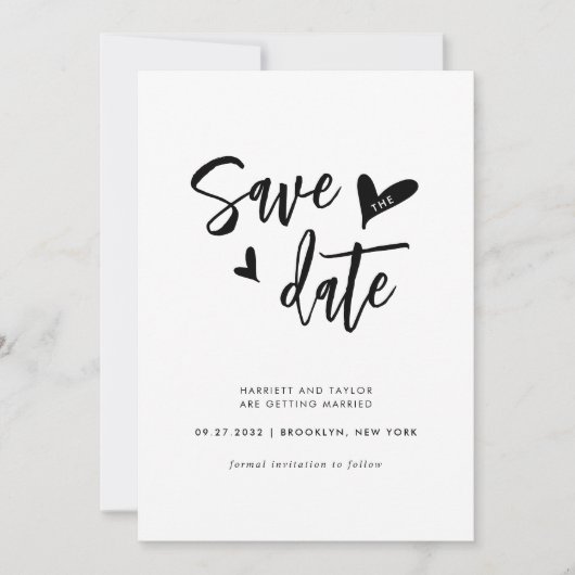Minimalistische hedendaagse chique mooie hart brui save the date (Voorkant)