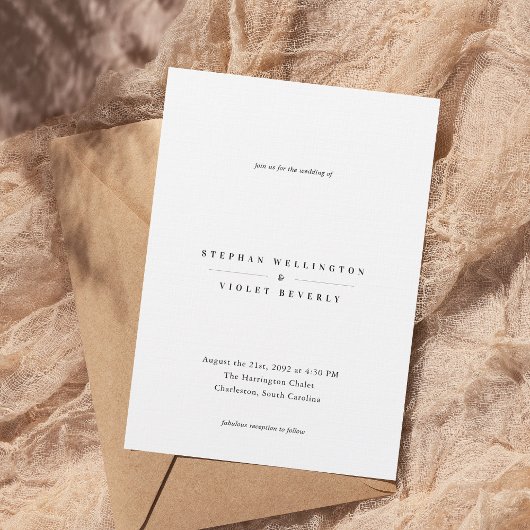 Minimalistische hedendaagse tijdloze witte bruilof kaart