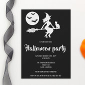 Minimalistische heks zwart-wit Halloween Party Kaart