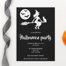 Minimalistische heks zwart-wit Halloween Party Kaart