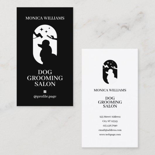 Minimalistische heldere elegante zwarte witte hond visitekaartje (Voorkant / Achterkant)