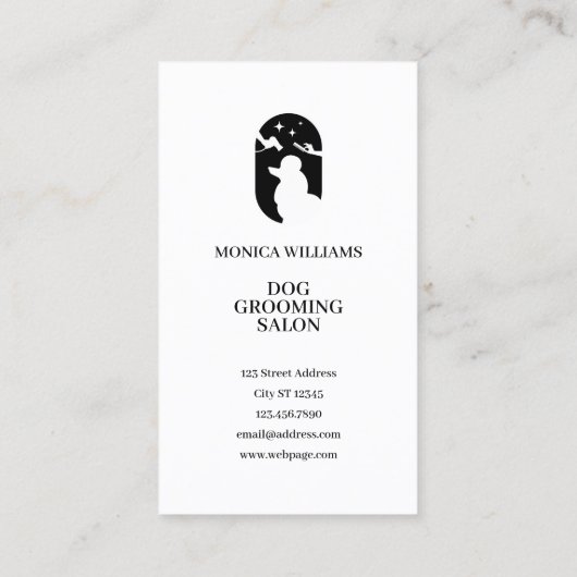 Minimalistische heldere elegante zwarte witte hond visitekaartje (Achterkant)