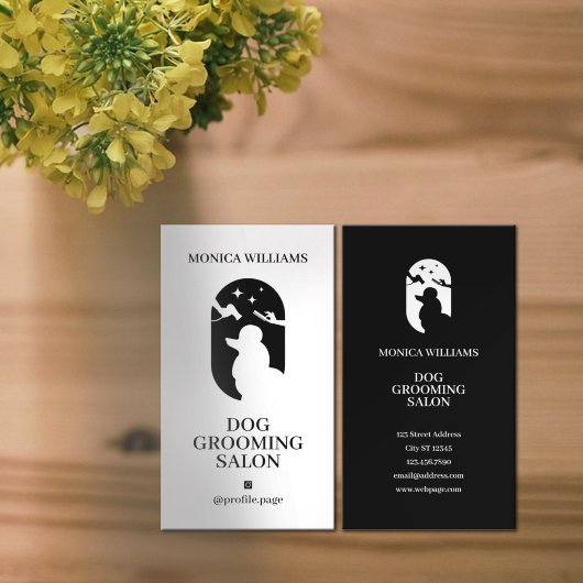 Minimalistische heldere elegante zwarte witte hond visitekaartje