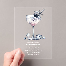 Minimalistische heldere gin-cocktail bruidsdouche acryl uitnodigingen