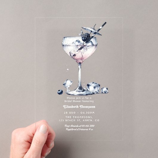 Minimalistische heldere gin-cocktail bruidsdouche acryl uitnodigingen (Insitu (Draagbaar))