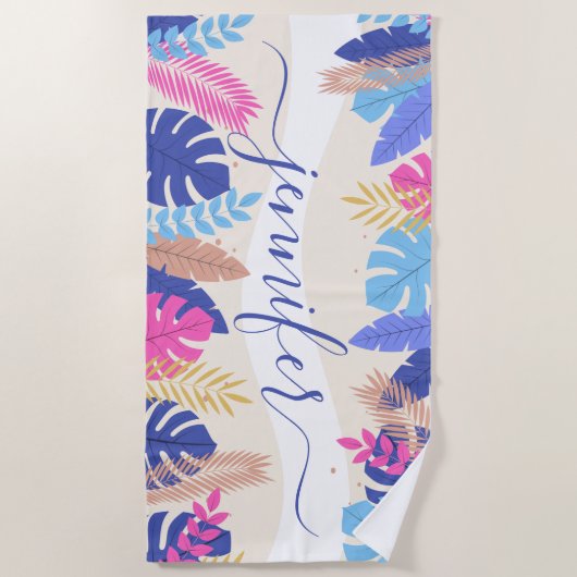 Minimalistische, heldere tropische bladeren met aa strandlaken (Voorkant)