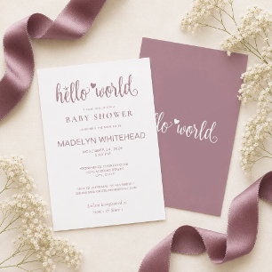 Minimalistische Hello World Baby Shower Mauve Kaart