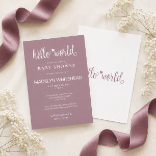 Minimalistische Hello World Baby Shower Mauve Kaart