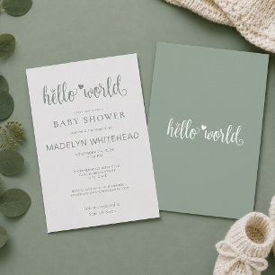 Minimalistische Hello World Baby Shower Sage Groen Kaart