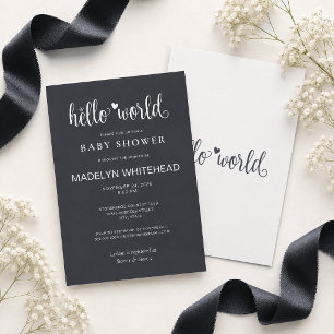 Minimalistische Hello World Baby Shower Zachte Zwa Kaart