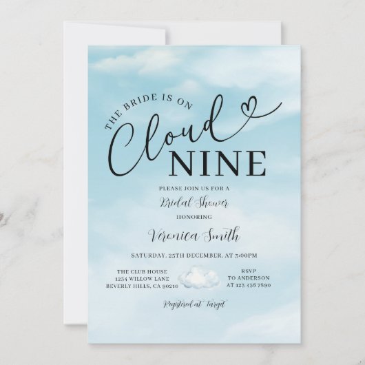 Minimalistische Hemelblauwe Cloud Nine Bruiloftsfe Kaart (Voorkant)
