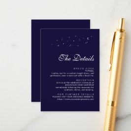 Minimalistische Hemelse Midnight Blue Wedding Deta Informatiekaartje