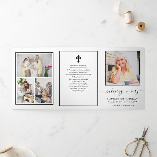 Minimalistische herdenkingsbegrafenis drieluik programma (Buitenkant)