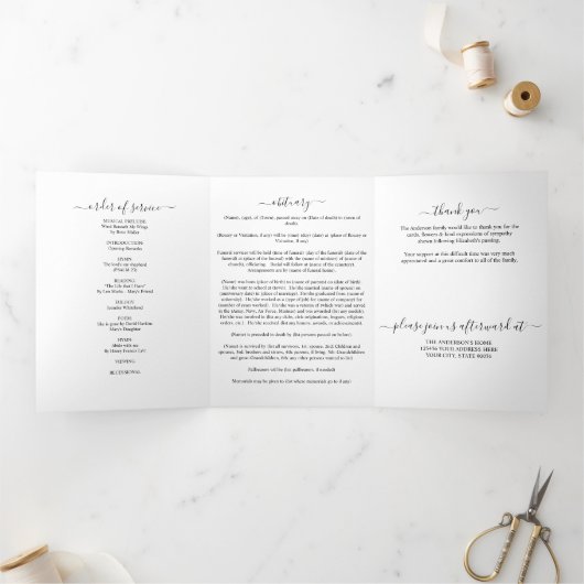 Minimalistische herdenkingsbegrafenis drieluik programma (Binnen)