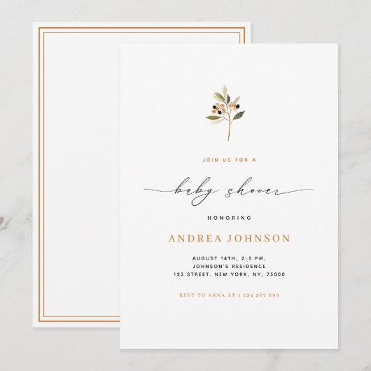 Minimalistische Herfst Bessen Herfst Theme Baby sh Kaart (Voorkant / Achterkant)