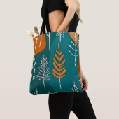 Minimalistische herfst blauwgroen sinaasappel brui tote bag (Dichtbij)