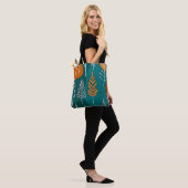 Minimalistische herfst blauwgroen sinaasappel brui tote bag (Op model)