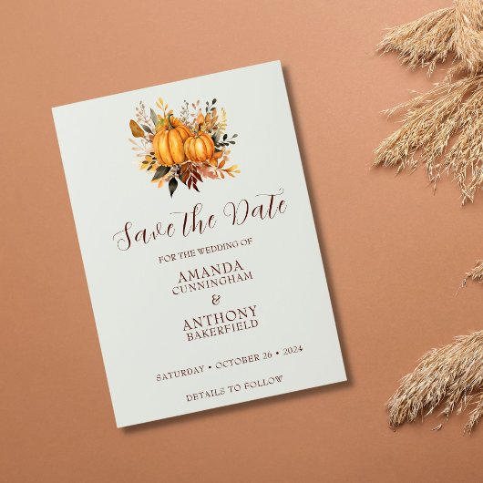 Minimalistische herfst bruiloft pompoen Save the D Date