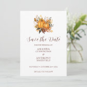 Minimalistische herfst bruiloft pompoen Save the D Date (Staand voorkant)