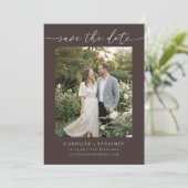 Minimalistische herfst bruine aardse script foto b save the date (Staand voorkant)