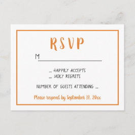 Minimalistische herfst-huwelijkspartij oranje RSVP Uitnodiging Briefkaart