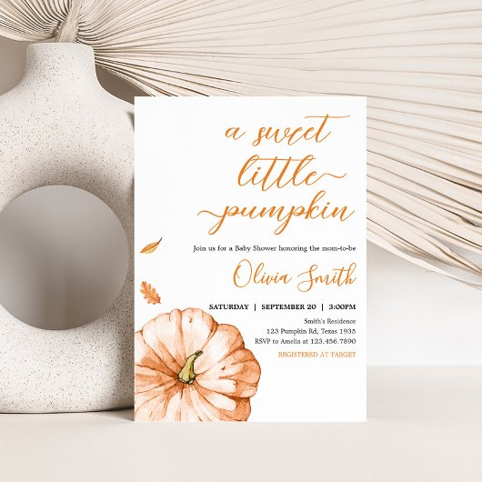 Minimalistische Herfst Little Pumpkin Baby shower Kaart