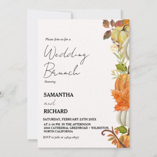 Minimalistische Herfst pompoen bruiloft brunch Kaart (Voorkant)