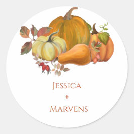Minimalistische herfst pompoen bruiloft ronde sticker