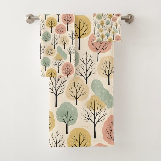 Minimalistische Herfst Tree Pattern Pastel Herfstb Bad Handdoek (Insitu)
