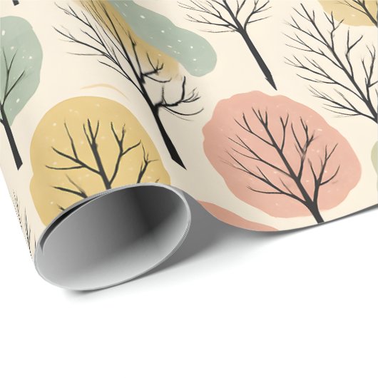 Minimalistische Herfst Tree Pattern Pastel Herfstb Cadeaupapier (Rol Hoek)