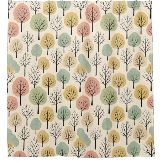 Minimalistische Herfst Tree Pattern Pastel Herfstb Douchegordijn (Voorkant)