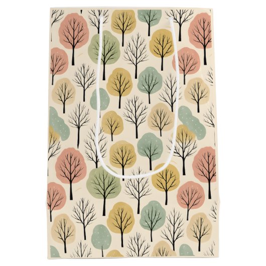 Minimalistische Herfst Tree Pattern Pastel Herfstb Medium Cadeauzakje (Achterkant)