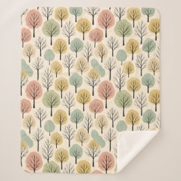 Minimalistische Herfst Tree Pattern Pastel Herfstb Sherpa Deken