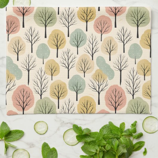 Minimalistische Herfst Tree Pattern Pastel Herfstb Theedoek (Gevouwen)