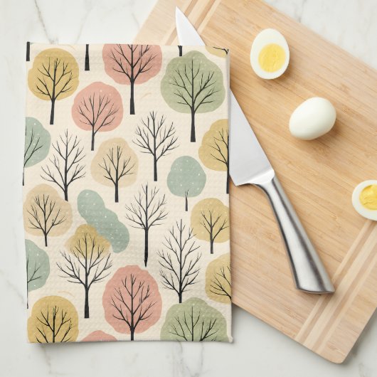 Minimalistische Herfst Tree Pattern Pastel Herfstb Theedoek (Quarter Fold)