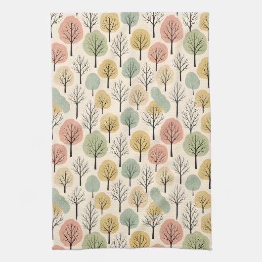 Minimalistische Herfst Tree Pattern Pastel Herfstb Theedoek (Verticaal)