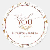 Minimalistische herfst wilde bloemen bruiloft ronde sticker (Voorkant)