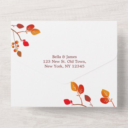 Minimalistische herfstblad trouw uitnodiging alles (Achterkant)