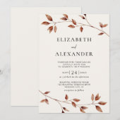 Minimalistische herfstbladeren botanische bruiloft kaart (Voorkant / Achterkant)