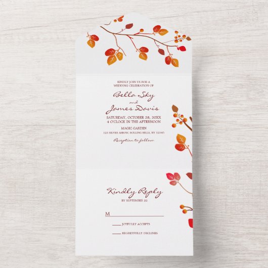 Minimalistische herfstbladeren trouwuitnodiging al all in one uitnodiging (Binnen)