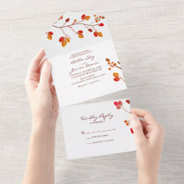 Minimalistische herfstbladhuwelijk All-in-One uitn All In One Uitnodiging