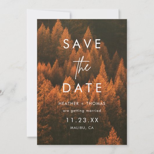Minimalistische herfstbossen Save the Date (Voorkant)
