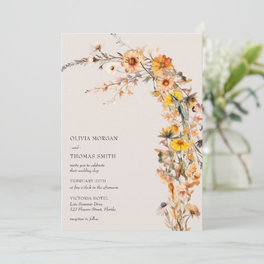 Minimalistische herfstkleuren boho weide wilde blo kaart (Staand voorkant)